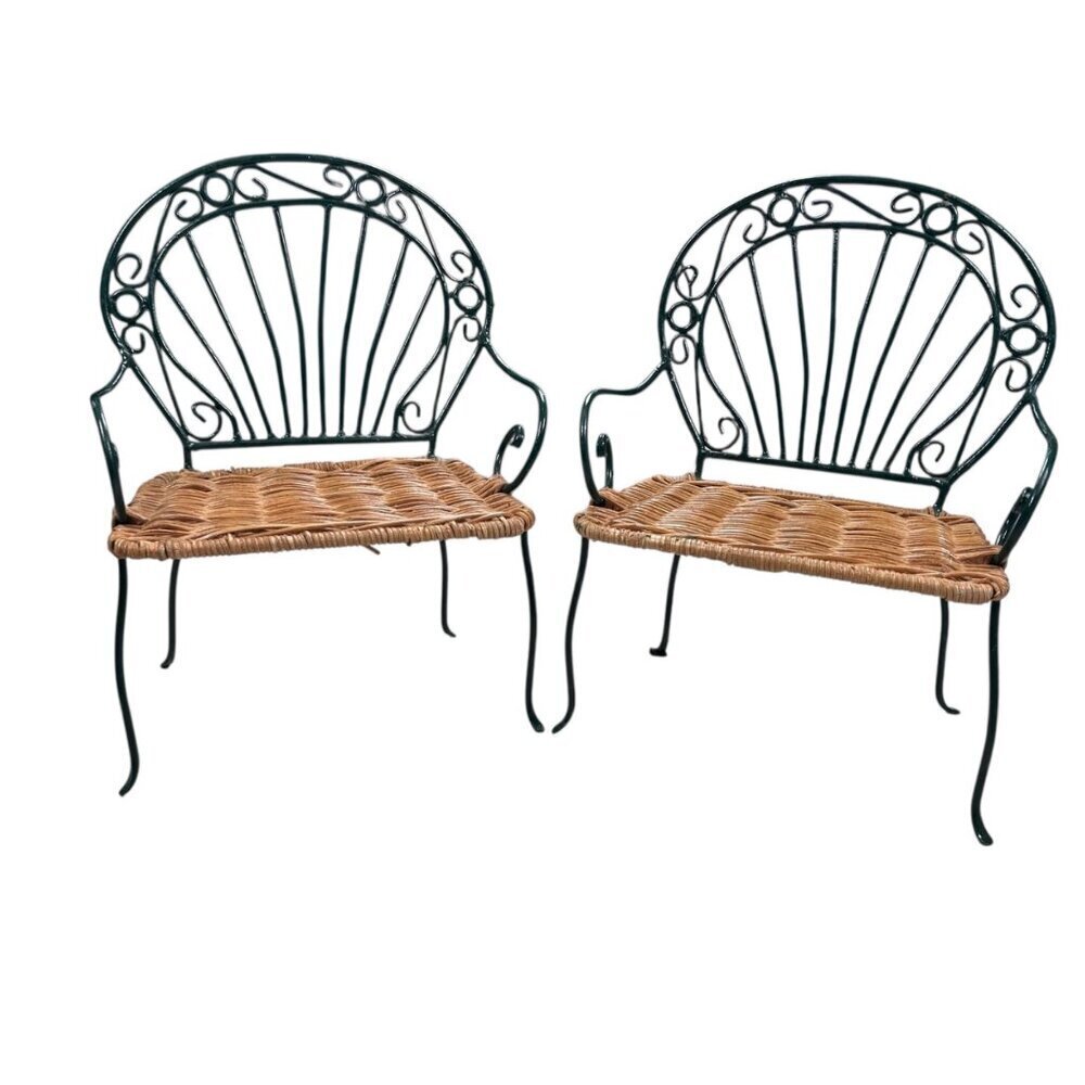 Iron Wicker Decorative Miniature Chairs Accent Set of 2